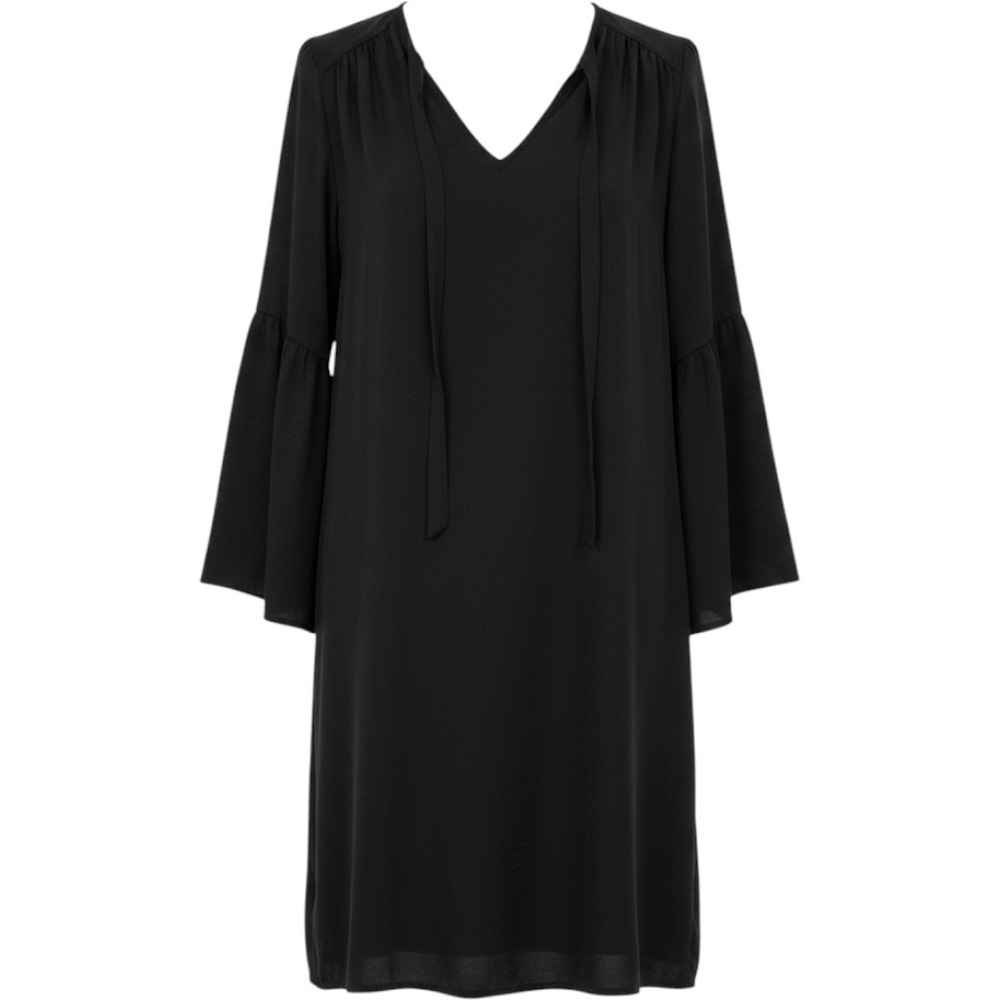 Old Navy Dress Sz Lg Silky Black tiered Bow Peasant Bell Slv Whimsigoth romantic